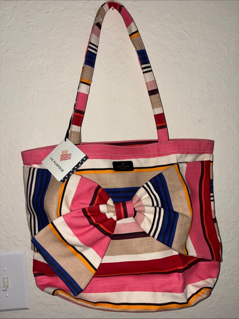 kate spade Pink, Blue & Red Striped Bow Tote